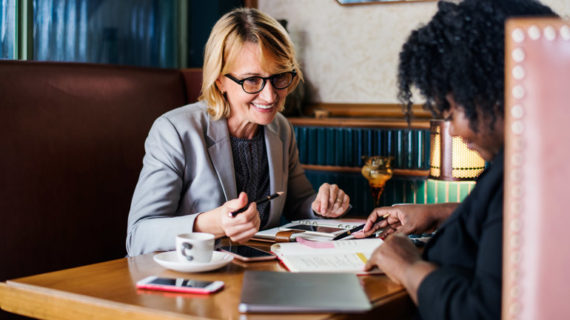 female employees discussing