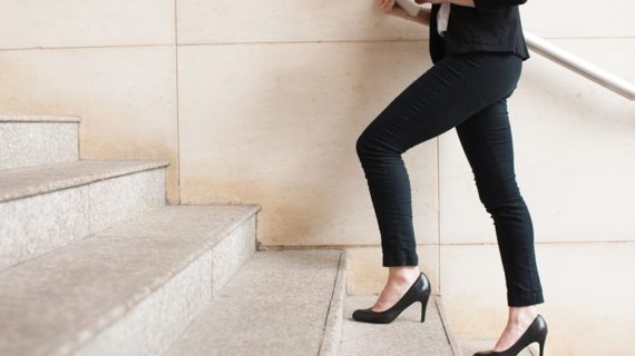 woman taking the stairs