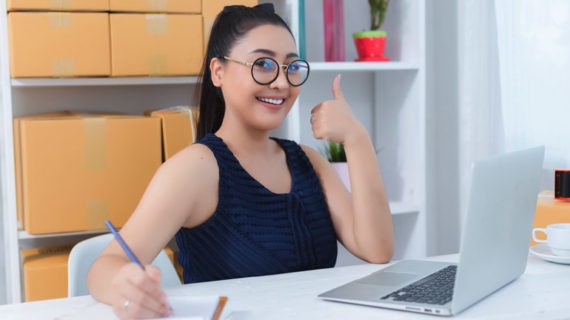 happy young woman working