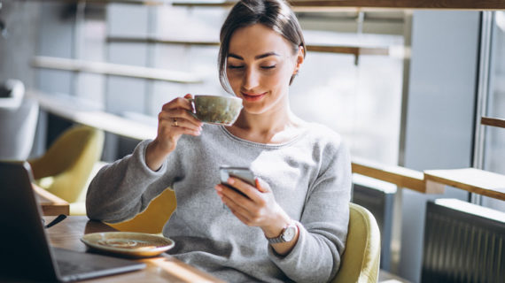 Woman having a coffee break