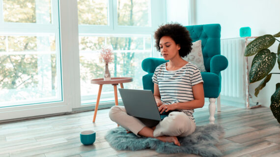 female freelancer working remotely from home