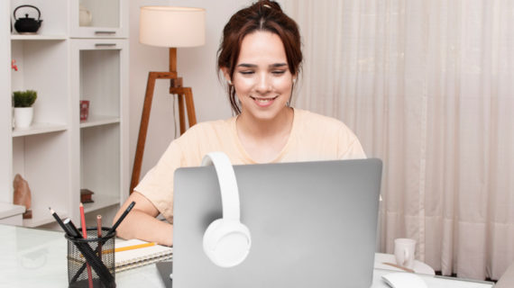 Front view of woman working at desk