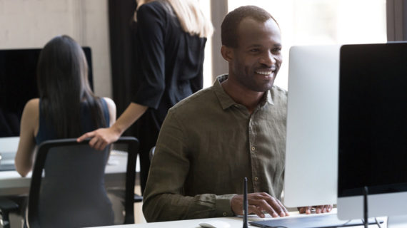 Smiling african american while working