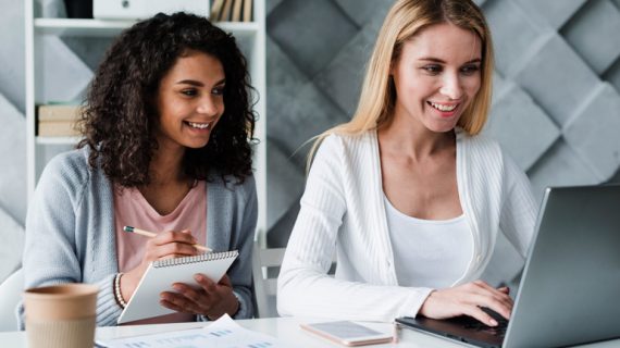 happy women busy working