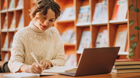 Young woman working on laptop