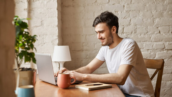 Man using laptop while working