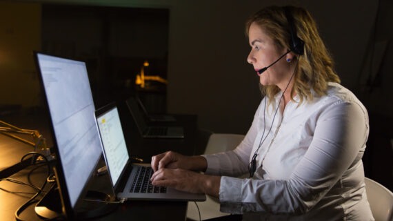 Female call center operator in headset