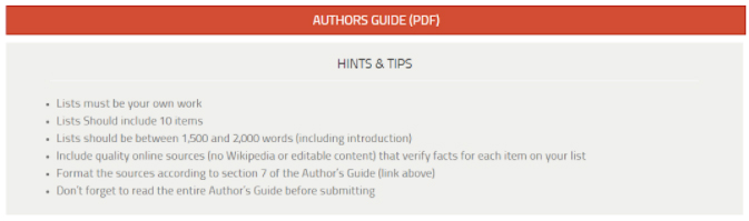 Key tips from author’s guide for Listverse