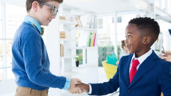 children shaking hands