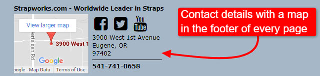 contact details with a map in the footer