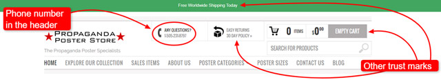 website phone number and trust marks