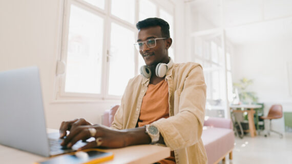 adult man working from home