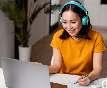 Woman attending online class