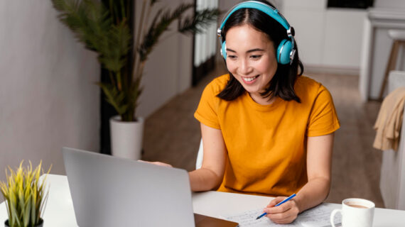 Woman attending online class